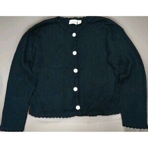 Putumayo Japan Vintage Black Eyelet Knit Cardigan M Ramie Cotton Goth Fairycore